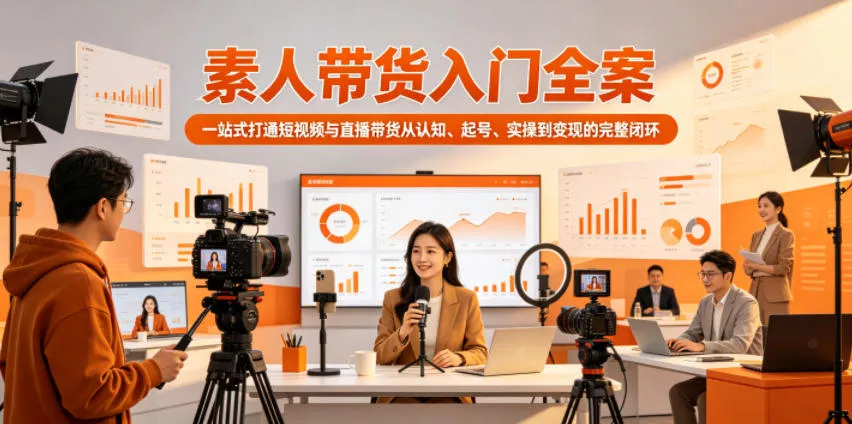 素人带货入门全案，一站式打通短视频与直播带货从认知、起号、实操到变现的完整闭环 - 渡客网创