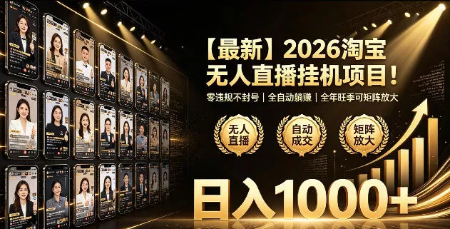 2026淘宝无人直播挂播项目！零违规不封号，全自动躺賺，全年旺季可矩阵放大，日入1000+【揭秘】 - 渡客网创