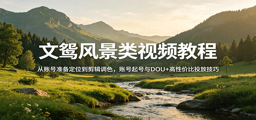 文鸳风景类视频教程：从账号准备定位到剪辑调色，账号起号与DOU+高性价比投放技巧 - 渡客网创