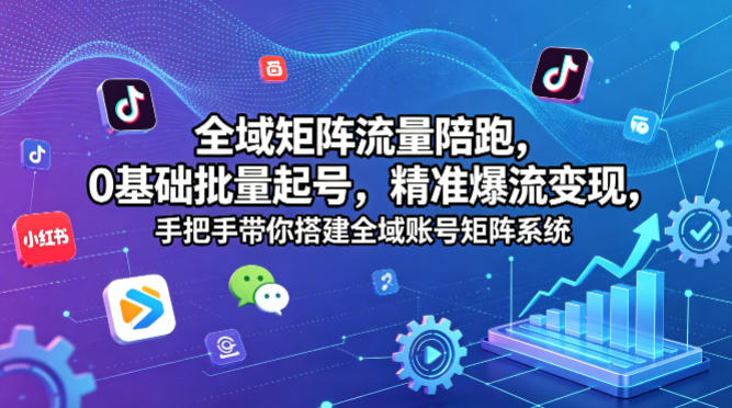 全域矩阵流量陪跑，0基础批量起号，精准爆流变现，手把手带你搭建全域账号矩阵系统 - 渡客网创