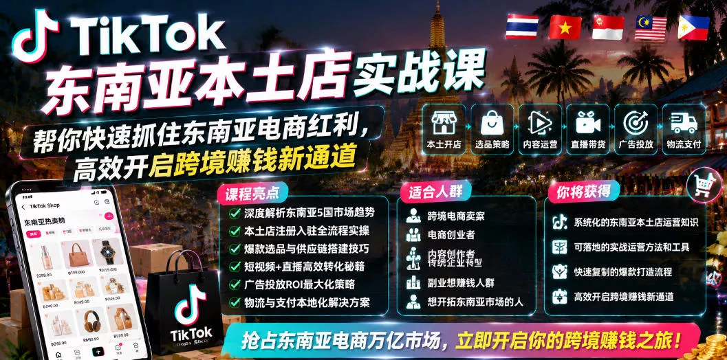 TikTok东南亚本土店实战课，帮你快速抓住东南亚电商红利，高效开启跨境賺钱新通道 - 渡客网创