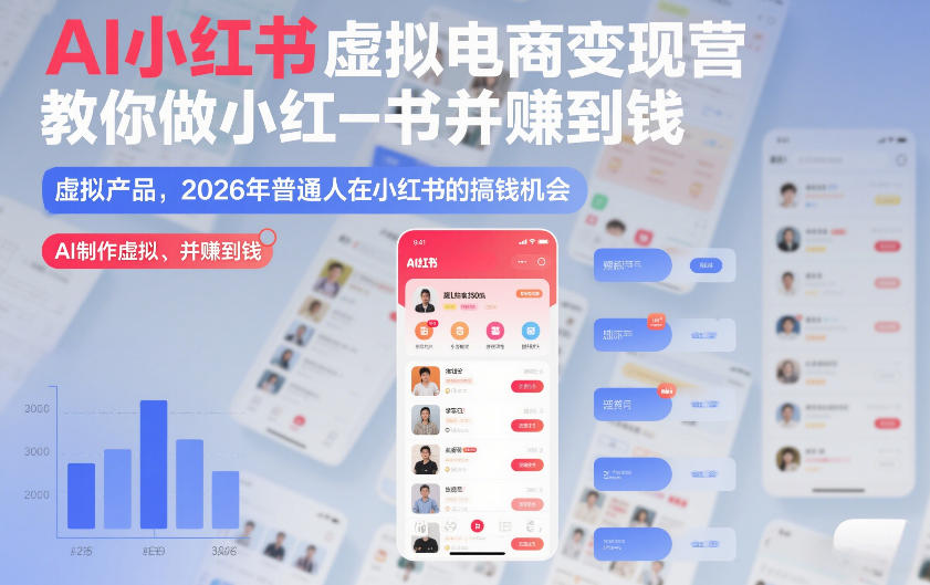 AI小红书虚拟电商变现营，教你做小红书并賺到钱，虚拟产品，2026年普通人在小红书的搞钱机会(完结) - 渡客网创