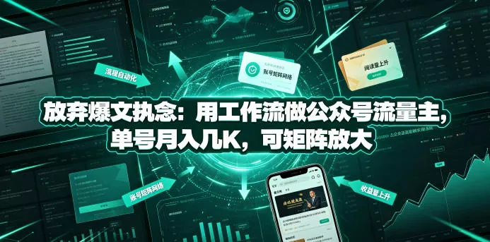 放弃爆文执念：用工作流做公众号流量主，单号月入几K，可矩阵放大 - 渡客网创