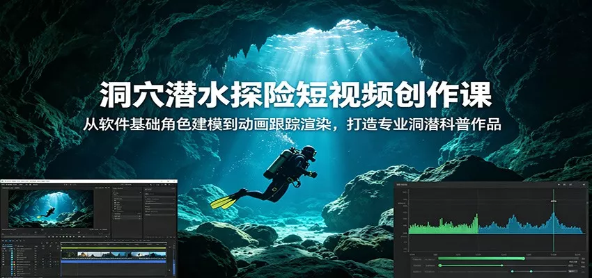 洞穴潜水探险短视频创作课：从软件基础角色建模到动画跟踪渲染，打造专业洞潜科普作品 - 渡客网创