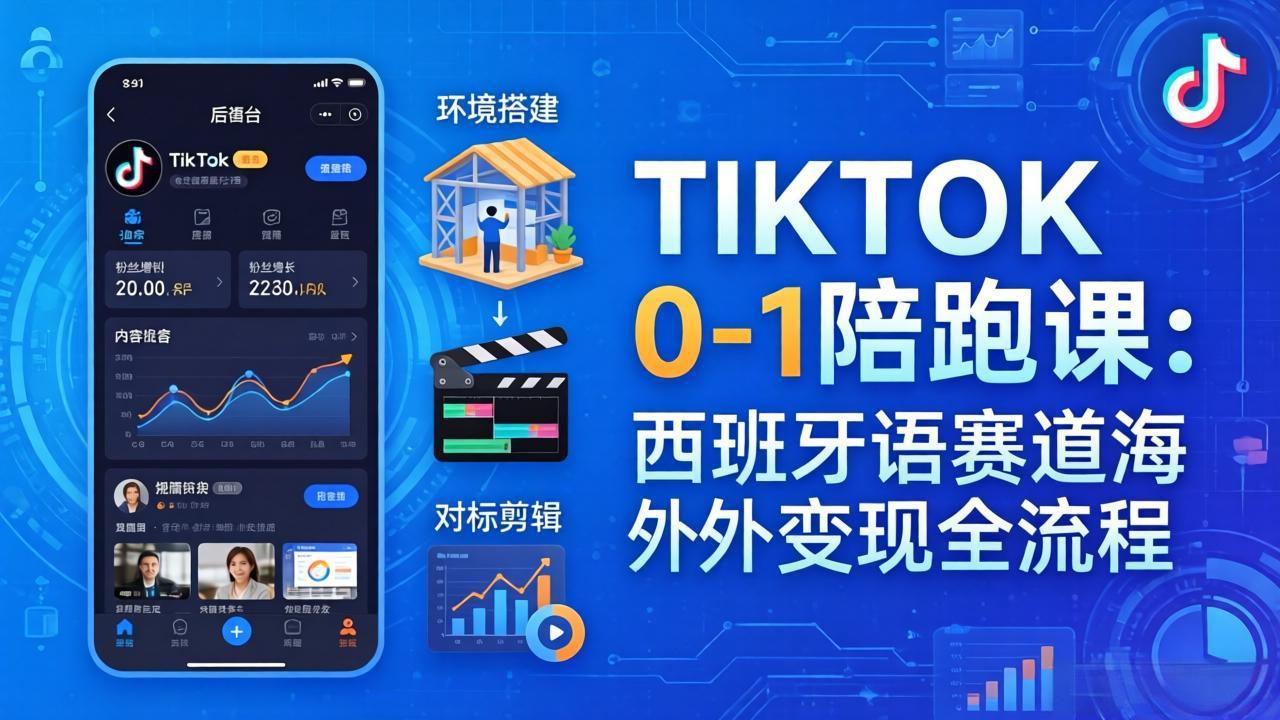 TIKTOK 0-1 陪跑课：从环境搭建到刷对标剪辑，西班牙语赛道海外变现全流程 - 渡客网创