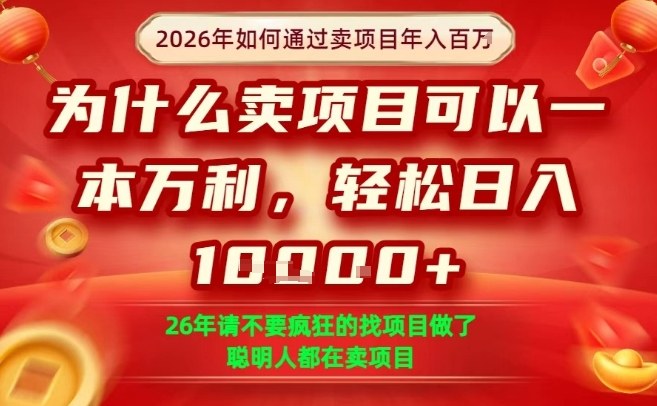 一单净利润1K+，26年想年入100个W，死磕卖项目就够了【揭秘】 - 渡客网创