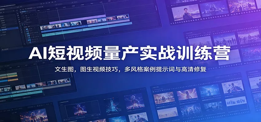 AI短视频量产实战训练营：文生图，图生视频技巧，多风格案例提示词与高清修复 - 渡客网创