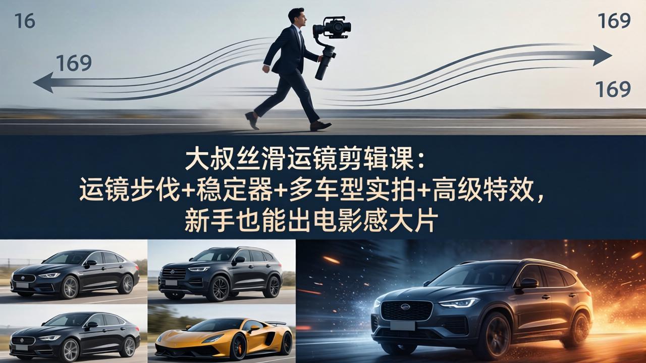 大叔丝滑运镜剪辑课：运镜步伐+稳定器+多车型实拍+高级特效，新手也能出电影感大片 - 渡客网创