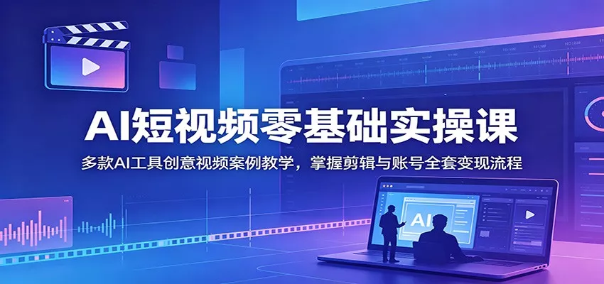 AI短视频零基础实操课：多款AI工具创意视频案例教学，掌握剪辑与账号全套变现流程 - 渡客网创