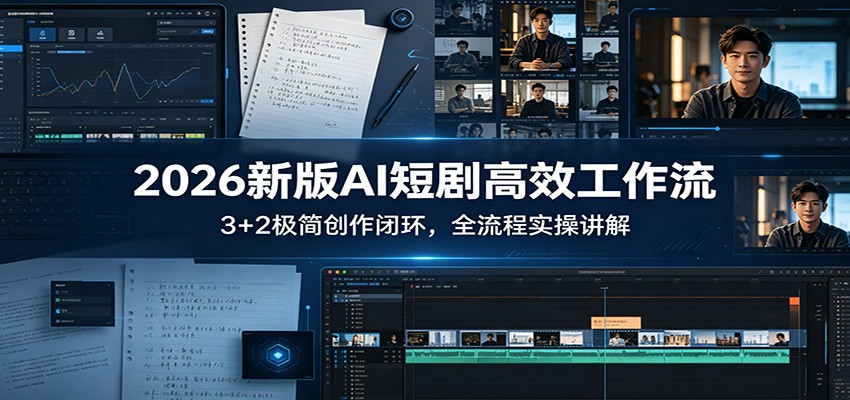 2026新版AI短剧高效工作流：3+2极简创作闭环，全流程实操讲解 - 渡客网创