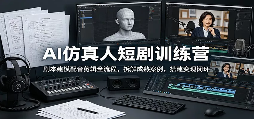 AI仿真人短剧训练营：剧本建模配音剪辑全流程，拆解成熟案例，搭建变现闭环 - 渡客网创