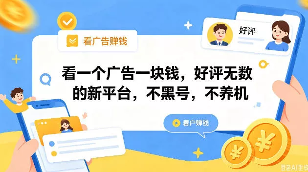 看一个广告一块钱，好评无数的新平台，不黑号，不养机，一撸几十块钱还是不错的【揭秘】 - 渡客网创
