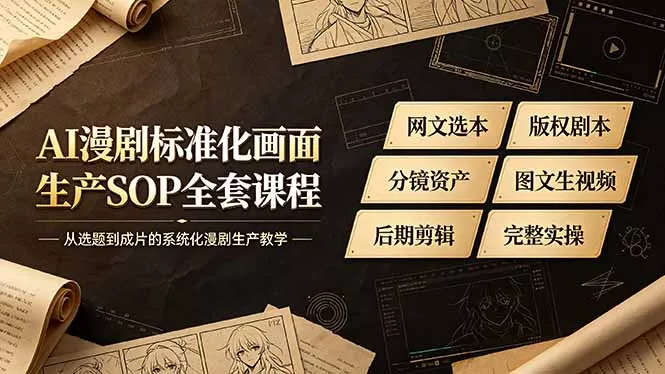 AI漫剧标准化画面生产SOP全套课程，网文选本版权剧本分镜资产全覆盖，图文生视频后期剪辑完整实操教学 - 渡客网创
