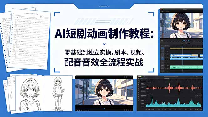 AI短剧动画制作教程：零基础到独立实操，剧本、视频、配音音效全流程实战 - 渡客网创