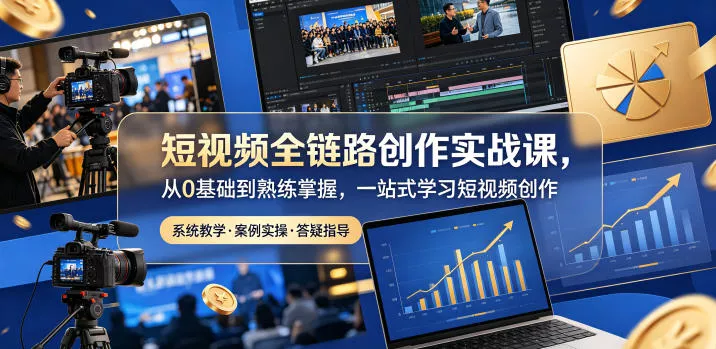 短视频全链路创作实战课，从0基础到熟练掌握，一站式学习短视频创作 - 渡客网创