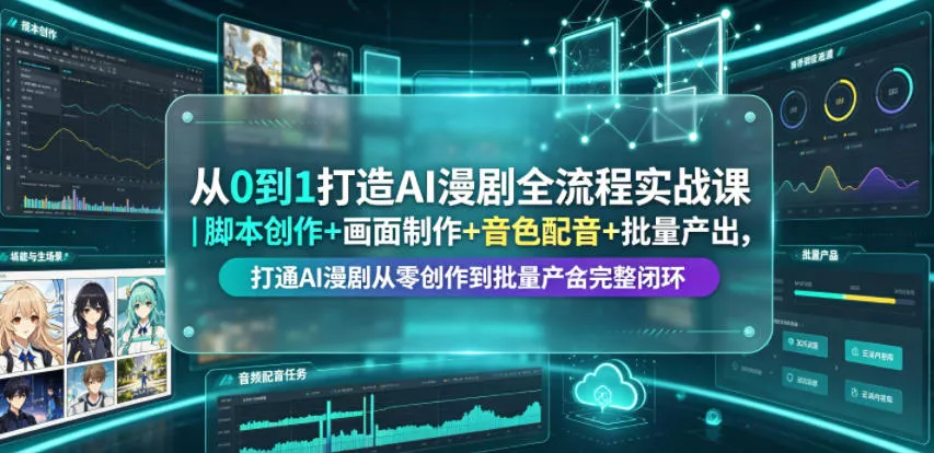 从0到1打造AI漫剧全流程实战课｜脚本创作+画面制作+音色配音+批量产出，打通AI漫剧从零创作到批量量产完整闭环 - 渡客网创