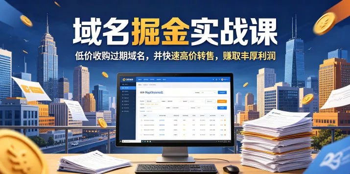 域名交易掘金实战课，低价收购过期域名，并快速高价转售，賺取丰厚利润【原创双语字幕】 - 渡客网创