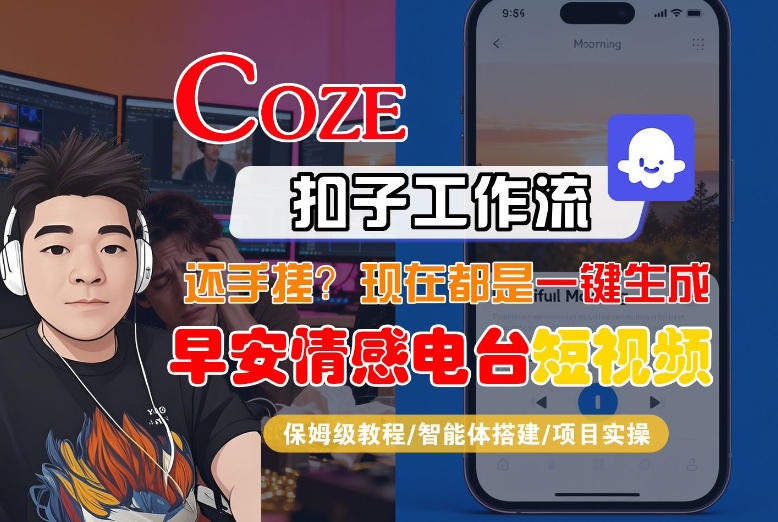 【Coze工作流搭建实操教程】【coze】早安情感电台日签视频还在手动做？用扣子工作流自动生成，省时90% - 渡客网创