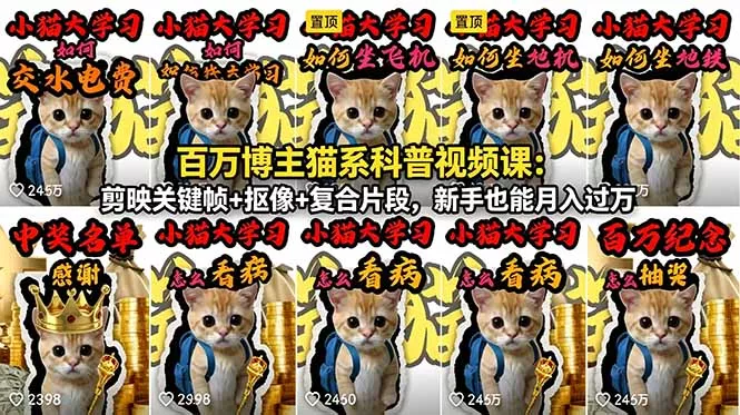 百万博主猫系科普视频课：剪映关键帧+抠像+复合片段，新手也能月入过万 - 渡客网创