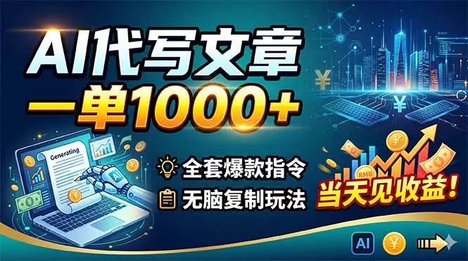 AI代写文章，一单1000+，全套爆款指令+无脑复制玩法，当天见收益！ - 渡客网创