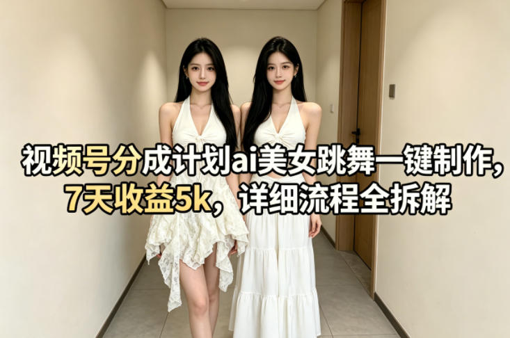 视频号分成计划ai美女跳舞一键制作，7天收益5k，详细流程全拆解 - 渡客网创