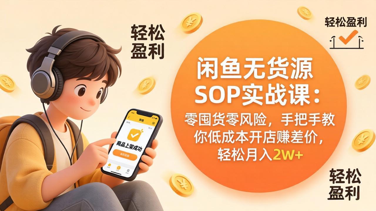 闲鱼无货源SOP实战课：零囤货零风险，手把手教你低成本开店赚差价，轻松月入2w+ - 渡客网创