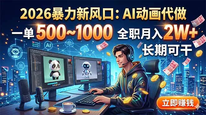 2026暴力新风口：AI动画代做，一单500~1000，全职月入2W+，长期可干 - 渡客网创