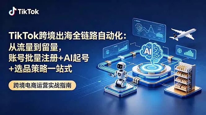 TikTok跨境出海全链路自动化：从流量到留量，账号批量注册+AI起号+选品策略一站式 - 渡客网创