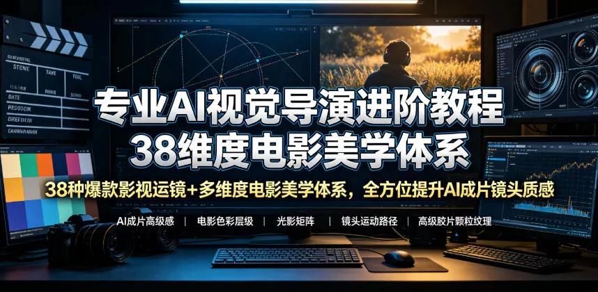 专业AI视觉导演进阶教程，38种爆款影视运镜+多维度电影美学体系，全方位提升AI成片高级感与镜头质感 - 渡客网创