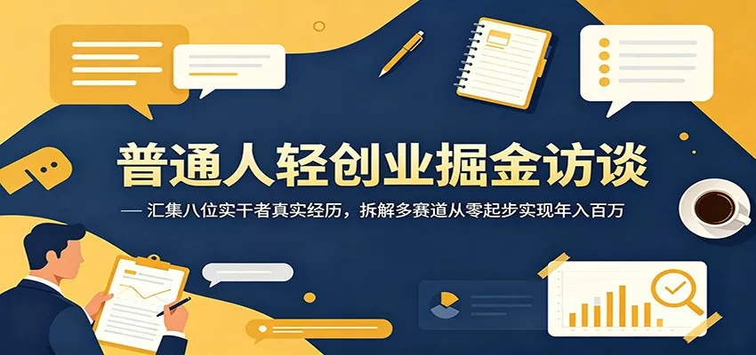 普通人轻创业掘金访谈：汇集八位实干者真实经历，拆解多赛道从零起步实现年入百万 - 渡客网创