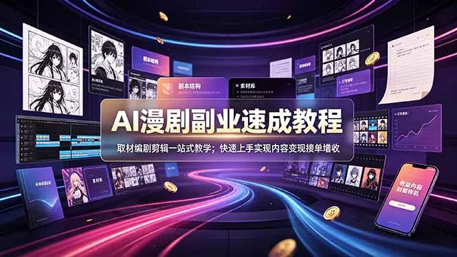 AI漫剧副业速成教程，取材编剧剪辑一站式教学；快速上手实现内容变现接单增收 - 渡客网创