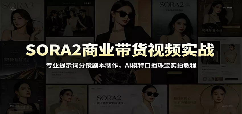 SORA2商业带货视频实战：专业提示词分镜剧本制作，AI模特口播珠宝实拍教程 - 渡客网创