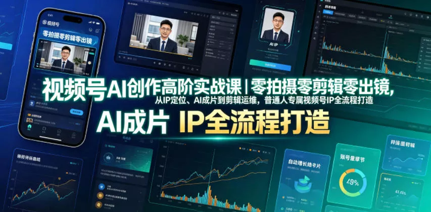 视频号AI创作高阶实战课｜零拍摄零剪辑零出镜，从IP定位、AI成片到剪辑运维，普通人专属视频号IP全流程打造 - 渡客网创