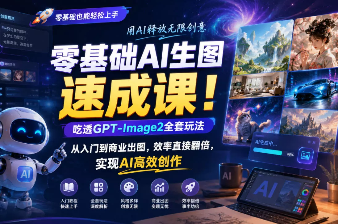 零基础AI生图速成课！吃透GPT-Image2全套玩法，从入门到商业出图，效率直接翻倍，实现AI高效创作 - 渡客网创