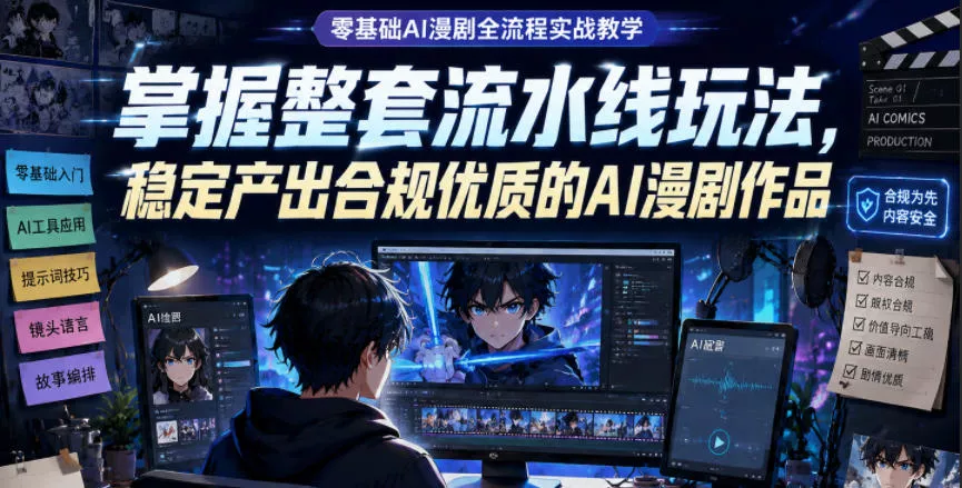 零基础AI漫剧全流程实战教学，掌握整套流水线玩法，稳定产出合规优质的AI漫剧作品 - 渡客网创