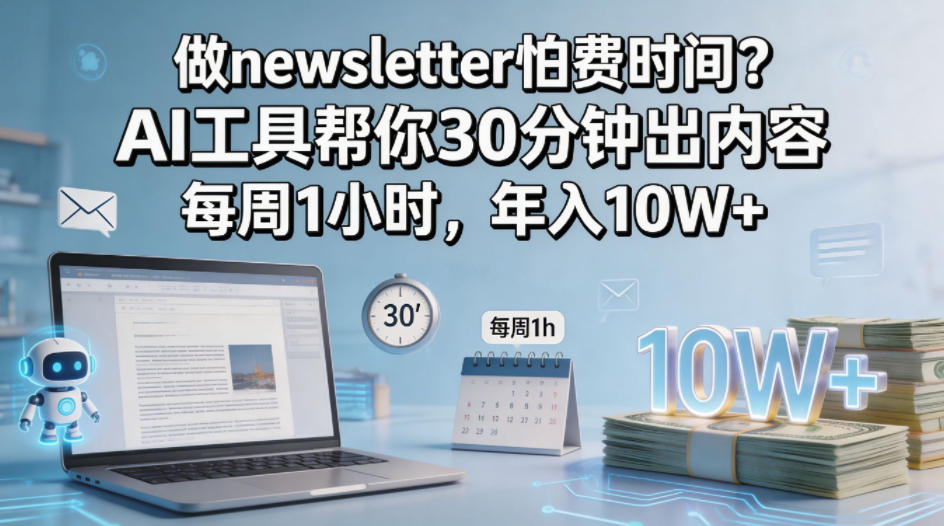 做newsletter怕费时间？AI工具帮你30分钟出内容，每周1小时，年入10W+！【原创双语字幕】 - 渡客网创