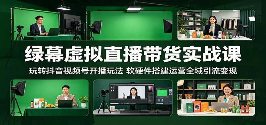 绿幕虚拟直播带货实战课：玩转抖音视频号开播玩法，软硬件搭建运营全域引流变现 - 渡客网创