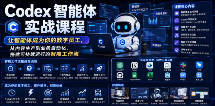 Codex智能体实战课程，让智能体成为你的数字员工，从内容生产到业务自动化，搭建可持续运行的智能工作流 - 渡客网创