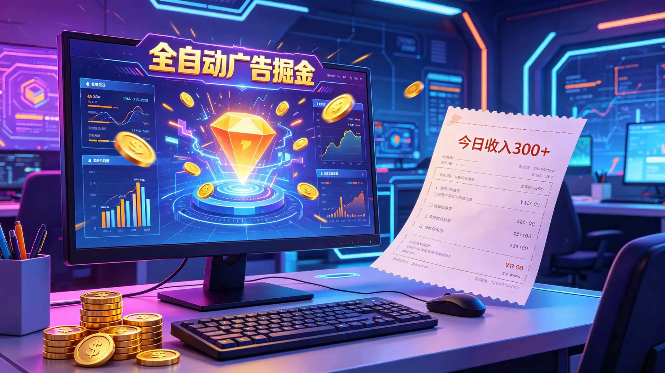 全自动广告掘金，日入300+。全程Ai自动化运行，解放双手，时间自由。收益稳定 - 渡客网创