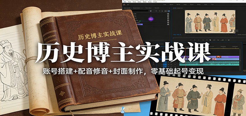 历史博主实战课：账号搭建+配音修音+封面制作，零基础起号变现 - 渡客网创