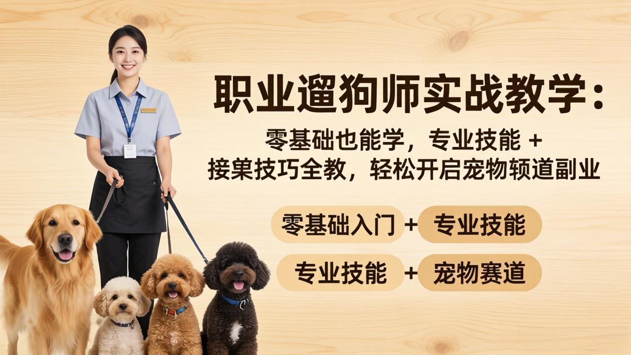 职业遛狗师实战教学：零基础也能学，专业技能 + 接单技巧全教，轻松开启宠物赛道副业 - 渡客网创
