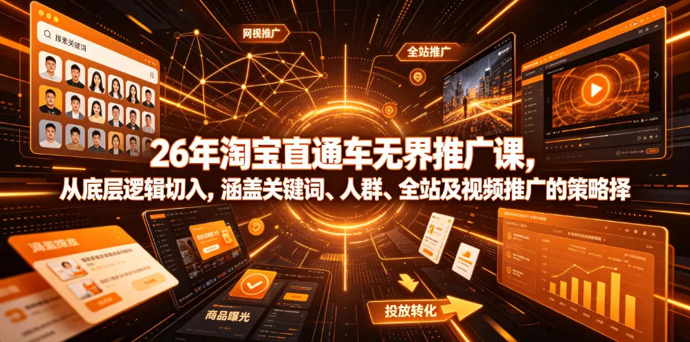 26年淘宝直通车无界推广课，从底层逻辑切入，涵盖关键词、人群、全站及视频推广的策略选择 - 渡客网创