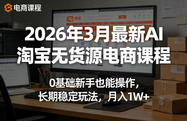 2026年3月最新AI淘宝无货源电商课程，0基础新手也能操作，长期稳定玩法，月入1W+(更新0415) - 渡客网创