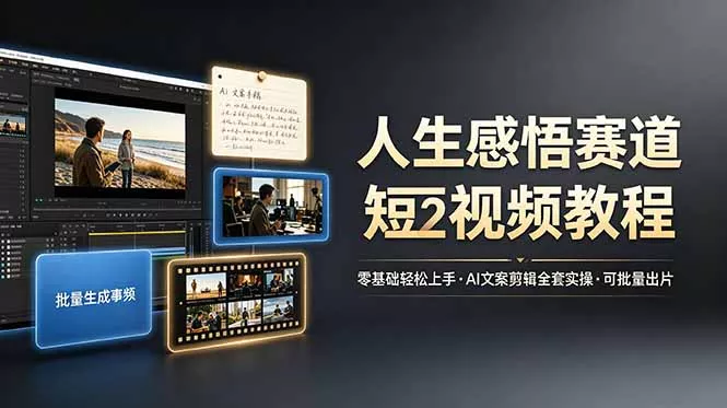 人生感悟赛道短视频教程，零基础轻松上手，AI文案剪辑全套实操可批量出片 - 渡客网创