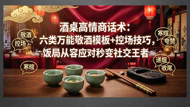 付费文章：酒桌高情商话术：六类万能敬酒模板+控场技巧，饭局从容应对秒变社交王者 - 渡客网创