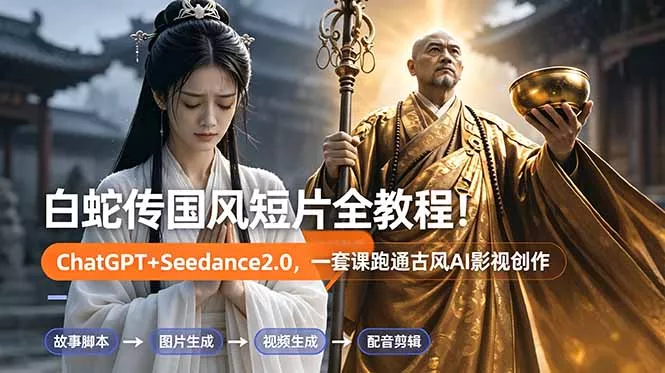 白蛇传-国风短片全教程！ChatGPT+Seedance2.0，一套课跑通古风AI影视创作 - 渡客网创