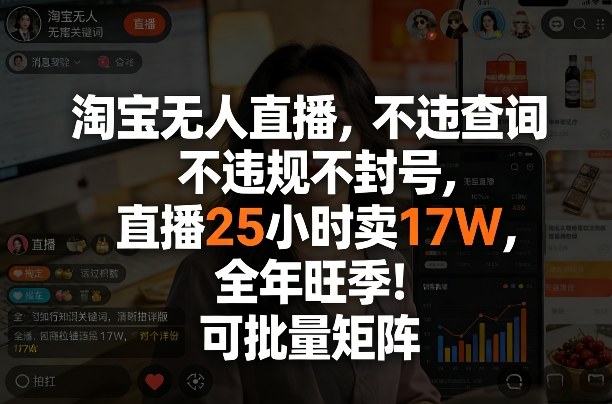 淘宝无人直播，不违规不封号，直播25小时卖17W，全年旺季！可批量矩阵【揭秘】 - 渡客网创