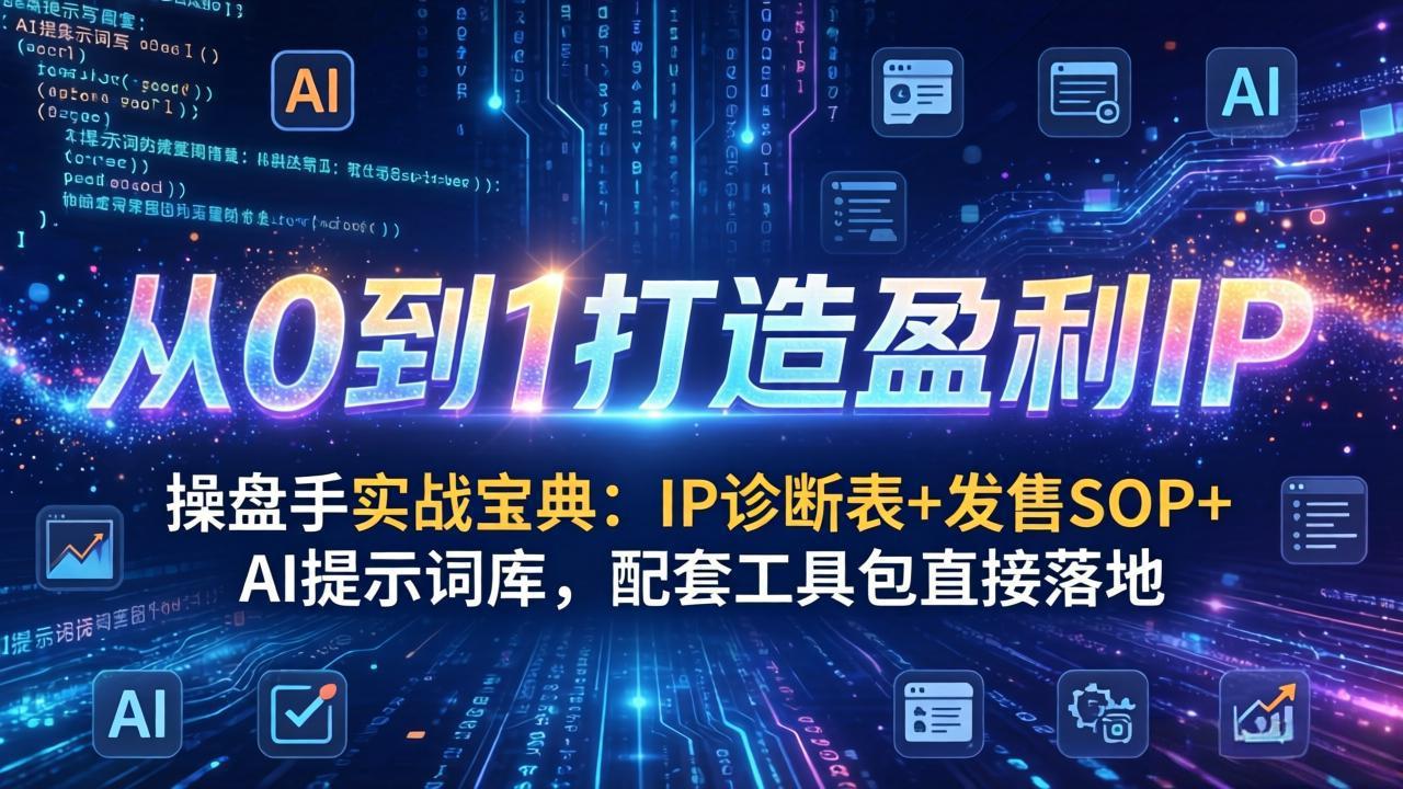 操盘手实战宝典：IP诊断表+发售SOP+AI提示词库，配套工具包直接落地，从0到1打造盈利IP - 渡客网创