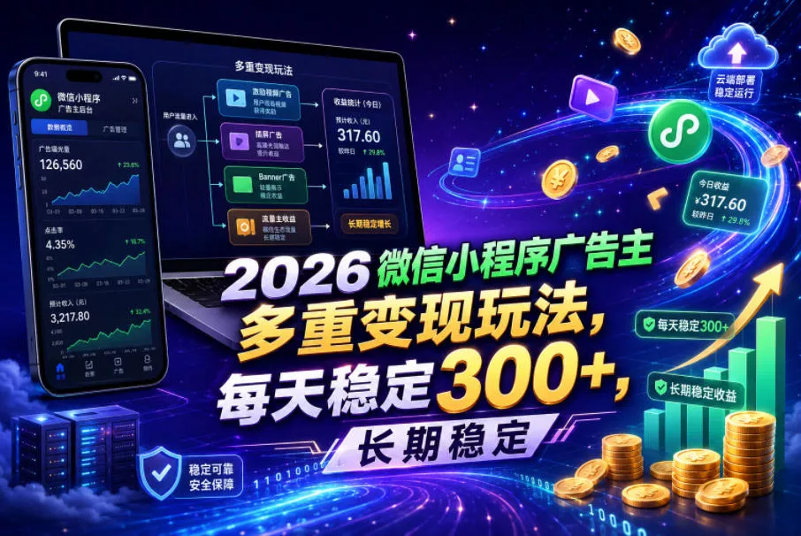 2026微信小程序广告主，多重变现玩法，每天稳定300+，长期稳定【揭秘】 - 渡客网创