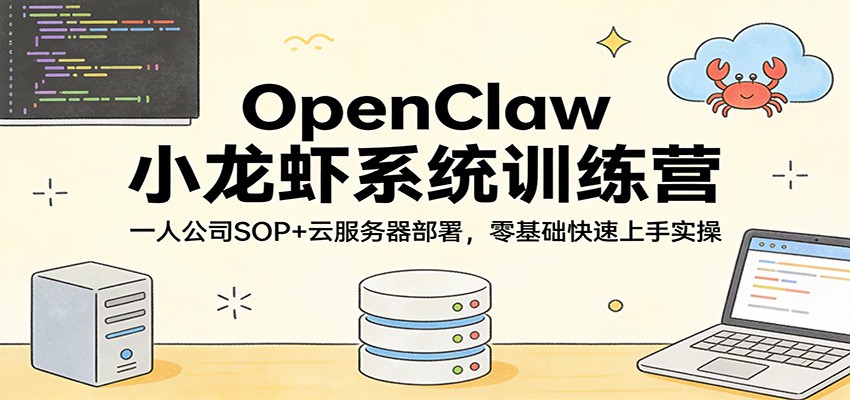 OpenClaw小龙虾系统训练营：一人公司SOP，云服务器部署，零基础快速上手实操 - 渡客网创